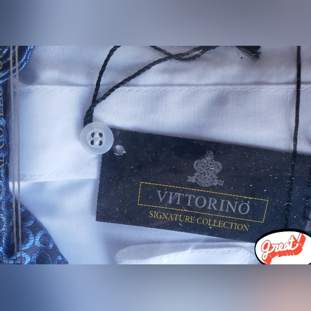 Vittorino Men's White Dress Shirt With Bow Tie Sz-L 16-½ 33-34 - Picture 7 of 8